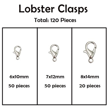 INSPIRELLE 900 Pieces Open Jump Rings and 120 Pieces Lobster Clasps Metal Split Rings Connector Rings for Jewelry Making Rhodium - color: Rhodium