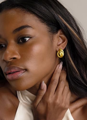 Gold Chunky Earrings for Women Trendy, 14K Gold Plated Dainty Kont Earrings Statement Minimalist Hypoallergenic Stud Earrings - color: Anita & Gold