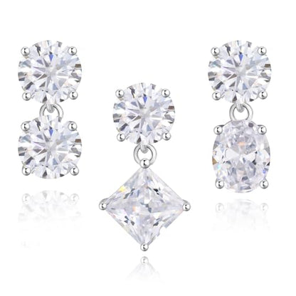 Cubic Zirconia Stud Earrings for Women,18K White Gold Plated,Women's 925 Sterling Silver Simulated CZ Earrings with Pear/Round/Princess/Oval Cut. - style: Round