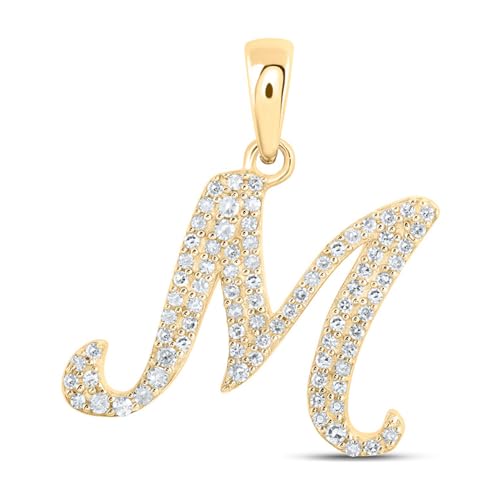 Solid 10K Yellow Gold Real Natural Diamond Womens A-Z Initial Letter Pendant Charm - 1/2 Inch Height - for Necklaces .03 Carat (.03 Cttw) - style: M - 10k Yellow Gold