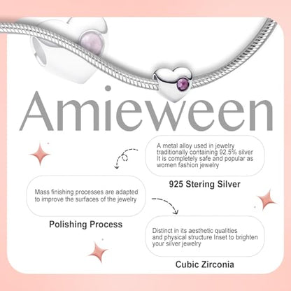 Birthstone Charm, Heart Charm Bead with CZ, for Anniversary Birthday Mothers Valentines Day Christmas Graduation, for Yourself Family Mom Friend Girlfriend Sister Grandma - style: Feb.