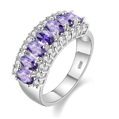 Uloveido Beautiful Women's 7 Stones Wedding Band Oval Cubic Zirconia Engagement Anniversary Rings J501 - color: Platinum-Purple