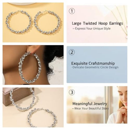 Large Hoop Earrings for Women Trendy, Dainty 70mm Gold/Silver Plated Huggie Hoops Hypoallergenic Post Fashion Statement Jewelry - style: Silver