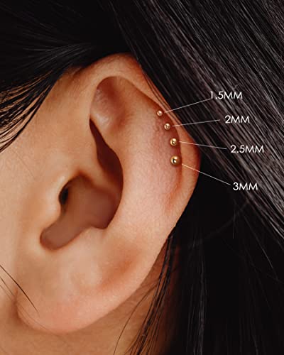 COCHARM 14K Solid Gold Helix Cartilage Tragus Earring Stud 16g Yellow Gold Threadless Tragus Cartilage Helix Conch Piercing Jewelry Flat Back Lip Labret Medusa Monroe Piercing Stud - color: 1.5mm Top, size: 6mm Length