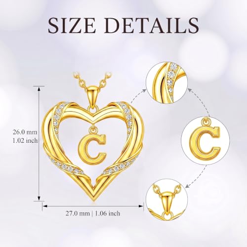 Midari 18K Gold Initial Letter Necklace for Women 18K Gold Initial Heart Capital Monogram Necklace for Mom Wife Alphabets from A-Z - color: C
