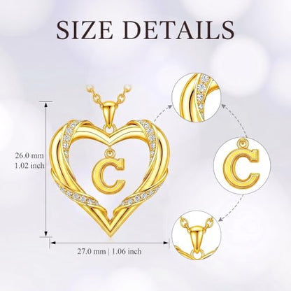 Midari 18K Gold Initial Letter Necklace for Women 18K Gold Initial Heart Capital Monogram Necklace for Mom Wife Alphabets from A-Z - color: C