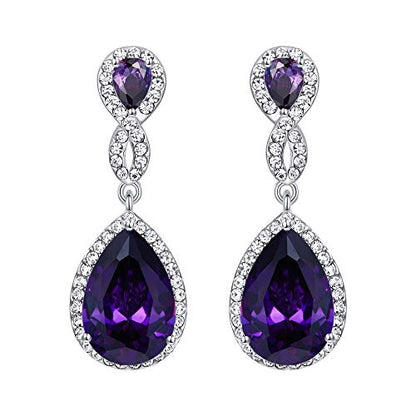 EVER FAITH Cubic Zirconia Wedding Earrings for Women Brides, Austrian Crystal Birthstone 8-Shape Infinity Bridal Dangle Earring - style: Pierced_Purple Silver-Tone