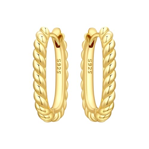 Sterling Silver 18K Gold Plated Women's Earrings Hypoallergenic Hoops, Dainty Trendy Jewelry Gift - color: Golden | Twisted U-Shaped Hoop Earrings