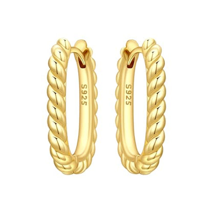 Sterling Silver 18K Gold Plated Women's Earrings Hypoallergenic Hoops, Dainty Trendy Jewelry Gift - color: Golden | Twisted U-Shaped Hoop Earrings