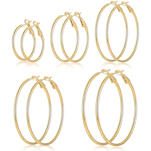 5 Pairs Gold Hoop Earrings for Women, Hypoallergenic Gold Earrings for Women，Stainless Steel Earrings Set, 30/40/50/60/70mm