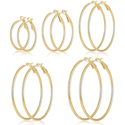 5 Pairs Gold Hoop Earrings for Women, Hypoallergenic Gold Earrings for Women，Stainless Steel Earrings Set, 30/40/50/60/70mm