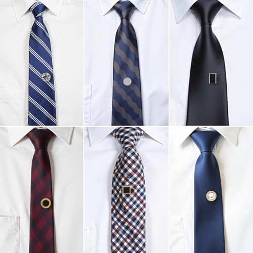 6Pcs Tie Tacks for Men Tie Pins with Chain Ties Clips Suit Accessories Tack Clutch Clasps for Regular Ties Wedding Anniversary Business Hat Birthday Party Gift