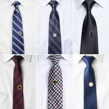 6Pcs Tie Tacks for Men Tie Pins with Chain Ties Clips Suit Accessories Tack Clutch Clasps for Regular Ties Wedding Anniversary Business Hat Birthday Party Gift