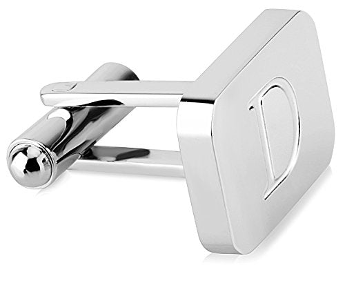 18K White-Gold Plated Initial Engraved Stainless Steel Men’s Cufflinks With Gift Box -Personalized Alphabet Letter’s A-Z By Lux & Pair - style: D- White Gold