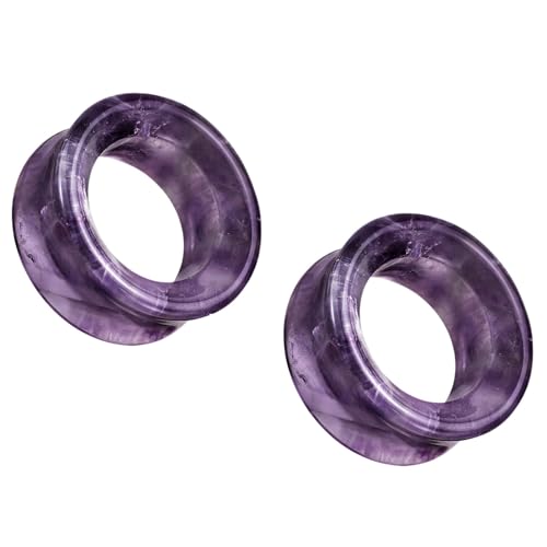 Pierced Owl - Natural Amethyst Stone Double Flared Saddle Tunnels, Sold as a Pair - style: 30mm (1.18")