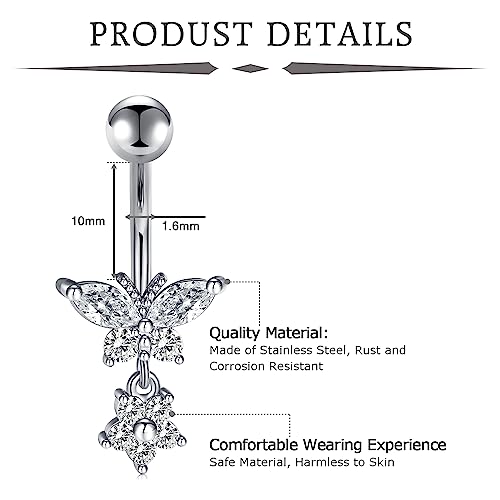 Incaton 14G Cute Heart Stainless Steel Belly Button Rings Belly Piercing Jewelry Diamond Belly Rings for Women Navel Piercing Jewelry - color: 5pcs Silver 2