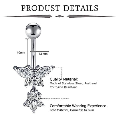 Incaton 14G Cute Heart Stainless Steel Belly Button Rings Belly Piercing Jewelry Diamond Belly Rings for Women Navel Piercing Jewelry - color: 5pcs Gold 2