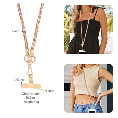 Crystal Phone Strap Crossbody Rhinestone Anti Theft Layered Strap Crossbody Gold Metal Buckles Cell Phone Neck for Women (Peach) - color: Peach