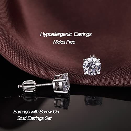 Jiamiaoi Stud Earrings Screw Back Sterling Silver Cubic Zirconia Stud Earrings Set 4 Millimeters-8 Millimeters Nickle Free Hypoallergenic Earring Studs - color: H-Lantern Backs Round, size: 5mm