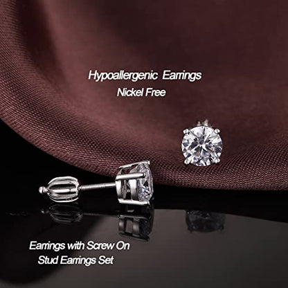 Jiamiaoi Stud Earrings Screw Back Sterling Silver Cubic Zirconia Stud Earrings Set 4 Millimeters-8 Millimeters Nickle Free Hypoallergenic Earring Studs - color: H-Lantern Backs Round, size: 5mm