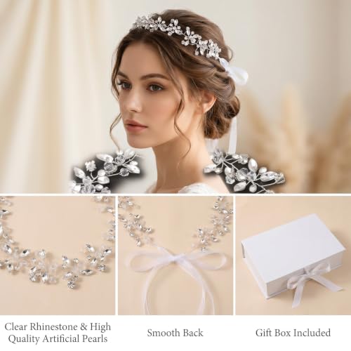 Crystal Bridal Headband Flower Girl Headpiece Silver Wedding Headpieces | Sparkling, Rhinestone Flower Girl Hair Accessory for Wedding Birthday Party First Communion