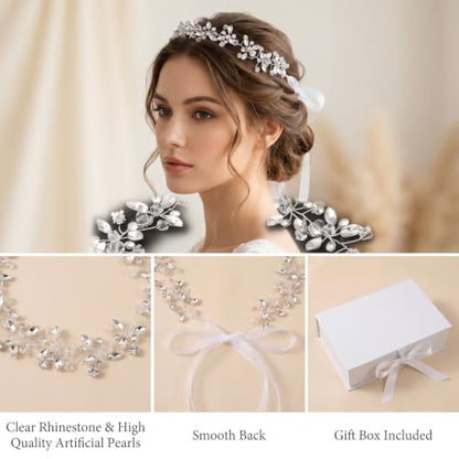 Crystal Bridal Headband Flower Girl Headpiece Silver Wedding Headpieces | Sparkling, Rhinestone Flower Girl Hair Accessory for Wedding Birthday Party First Communion
