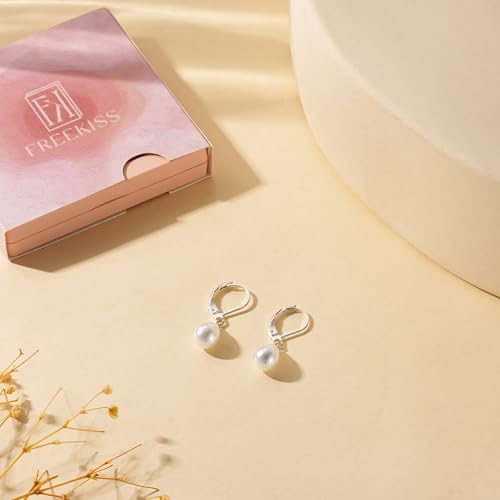 Freekiss Pearl Earrings for Women Trendy: Flat Back Stud Earrings 14K Gold Plated/925 Sterling Silver Freshwater Pearl Dangle Earrings Cute Bow Earrings Wedding Jewelry Birthday Gifts for Women Girls - style: leverback drop earrings-SL