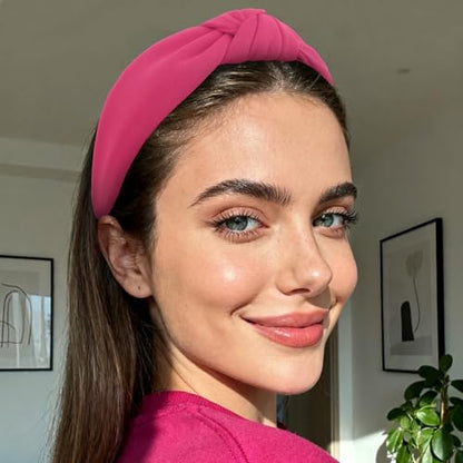 YISSION Hot Pink Knotted Headband Wide Headbands for Women Non Slip Head Band Fashion Top Knot Hairband Hair Accessories for Women Girls - color: Hot Pink