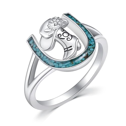 Horseshoe Ring 925 Sterling Silver Turquoise Cowboy Boot Ring Western Jewelry Cowgirl Gifts for Women Girlfriend Cowgirl