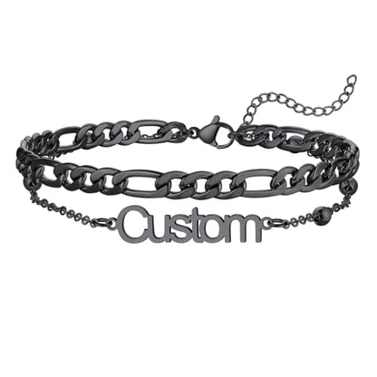 U7 Custom Layered Ankle Bracelets for Women Stainless Steel Bead/Cuban/Figaro/Rope/Wheat Chain Anklet Waterproof Anklet Jewelry for Beach Vacation - color: c-Black-Figaro Chain