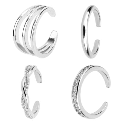 Mikovivi 4pcs Adjustable Toe Rings for Women, Open Toe Rings Set Simple CZ Triple Twist Crystal Band Elegant Summer Beach Foot Jewelry - color: Silver