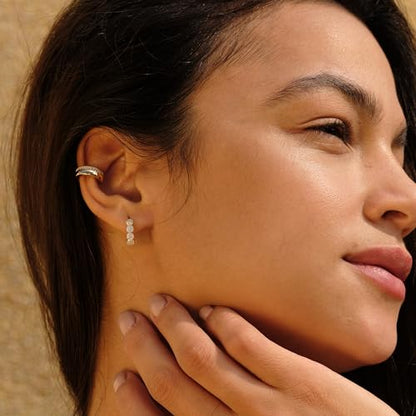 Cubic Zirconia Huggie Earrings 14k Gold Plated Tiny Earrings Small Huggie Hoop Earrings Simple Lightweight Hoops Gift for Women - color: CZ Link Hoop