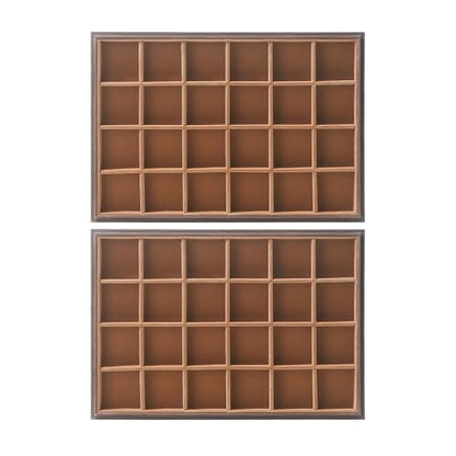 Wood Jewelry Organizer Tray, Earrings Holder (Brown, 2Pc, 24 Grids) | Stackable Earrings Organizer, Earrings Display Tray, 24 Grids Ring Holder, Space-Saving Storage - size: 24Grids+24Grids