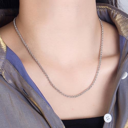 Solid 925 Sterling Silver 3mm Rolo Chain Necklace 16" to 30" | Classic Round Link Chain with Lobster Clasp, Minimalist Design for Men & Women - size: 30"
