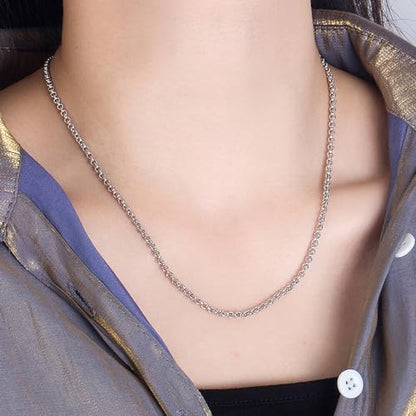 Solid 925 Sterling Silver 3mm Rolo Chain Necklace 16" to 30" | Classic Round Link Chain with Lobster Clasp, Minimalist Design for Men & Women - size: 26"