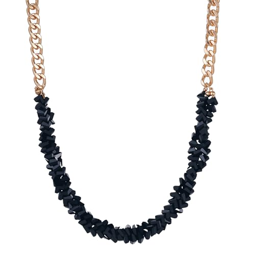 Crystal Statement Necklace with Gold Chain, Black and Clear Crystal Clusters, Chunky Curb Link Design, Fashion Jewelry for Women - color: Black