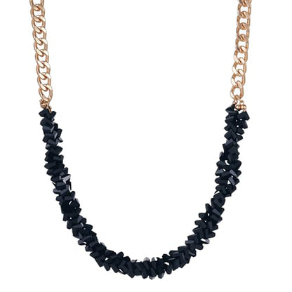 Crystal Statement Necklace with Gold Chain, Black and Clear Crystal Clusters, Chunky Curb Link Design, Fashion Jewelry for Women - color: Black