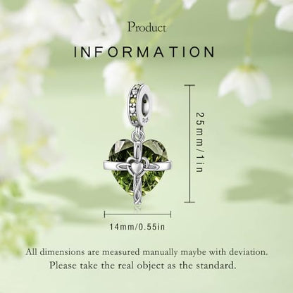 Birthstone Charm, 925 Sterling Silve Heart Dangle Charms for Pandora Bracelets, Ladies Birthday Gift - style: H-August