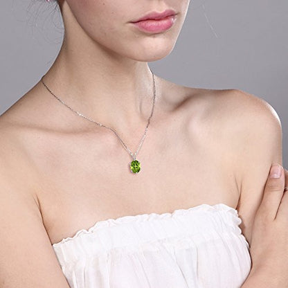 Gem Stone King 2.00 Cttw Green Peridot Pendant Necklace for Women | 925 Sterling Silver | Gemstone Birthstone | Oval 9X7MM | With 18 Inch Silver Chain