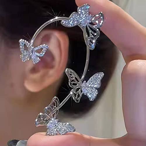 Shining Butterfly Ear Cuffs Zircon Butterfly Earrings for Women Ear Cuffs for Women Non Piercing Ear Wrap Around Earrings - color: D