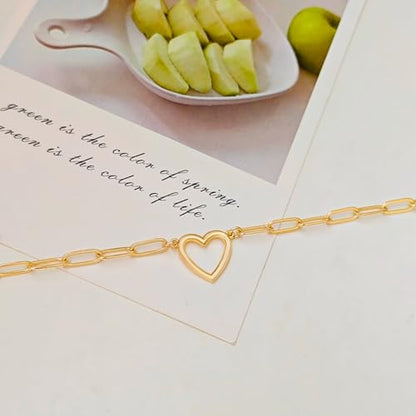 HERIER Cute Heart Necklace Dainty 18k Gold Plated Tiny Heart Pendant Choker Necklaces Small Gold Love Open Heart Chain Necklace for Women Simple Gold Necklace for Women Trendy Jewelry - color: Paperclip Heart-Gold
