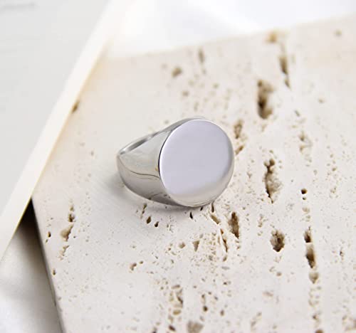 MYNENEY Stainless Steel Round Shape Classical Simple Plain Wedding Engagement Statement Pinky Band Signet Rings for Men Women Size 4-15 - color: Men Size Silver