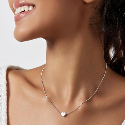 HERIER Cute Heart Necklace Dainty 18k Gold Plated Tiny Heart Pendant Choker Necklaces Small Gold Love Open Heart Chain Necklace for Women Simple Gold Necklace for Women Trendy Jewelry - color: Box Chain Heart-Silver