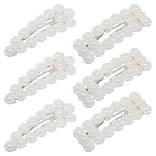 6 Pcs Pearl Hair Clips, 2 Style Snap Barrette Pearl Hair Pins for Women | Elegant Hair Accessories for Wedding Party Daily Styling