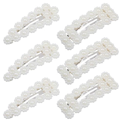 6 Pcs Pearl Hair Clips, 2 Style Snap Barrette Pearl Hair Pins for Women | Elegant Hair Accessories for Wedding Party Daily Styling