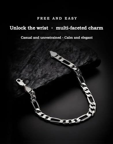 ⅓inch(8mm) White Gold Figaro Chain Bracelets for Men,Luxury Mens Bracelet,High-end Silver Chain Bracelets for Women,Hypoallergenic Durable Stacking Bracelet Gift for Boyfriend,Dad,Grilfriend 7.5-9IN - size: 9IN