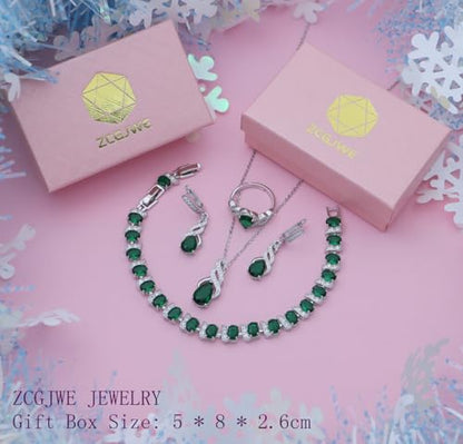 Wedding Jewelry Set for Women Gem Necklace Earrings Bracelet Luxury Jewelry Set Birthday Valentine's Day Mother's Day Christmas Prom Jewelry Gift - color: MHSD-Green