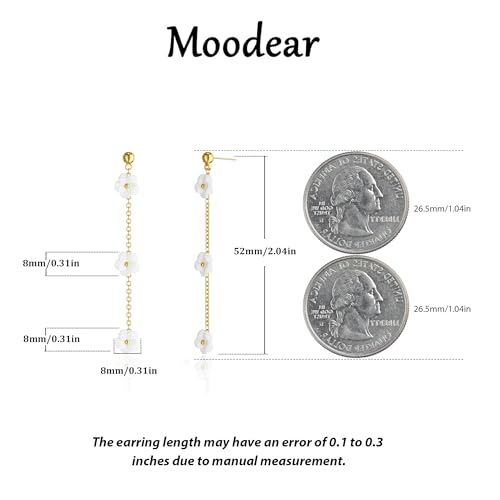 Moodear Pearl Earrings for Women, 14K Gold Plated Drop Earrings Jewelry | Lightweight Hypoallergenic Pearl Drop Dangle Earrings, Wedding Jewelry Gift, Dainty Design, Daily Wear & Special Occasions - style: flower drop earrings