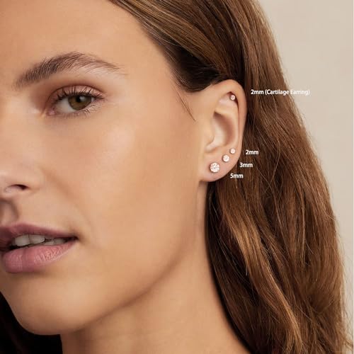Threadless Flat Back Earrings, Hypoallergenic 14K Real Gold Plated CZ Stud Earrings | Cartilage Earring | Tragus Helix Piercing Jewelry | Push in Flatback Earrings for Women Men - color: Silver, size: 5 Millimeters