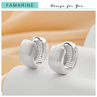 FAMARINE Chunky Thick Hoop Earrings for Women Gold Hoops Huggie Earrings for Men Gift - color: 3/4" Brashed Silver